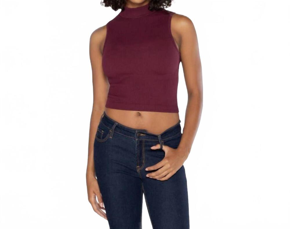 NEW C'EST MOI CLOTHING CO bamboo ribbed mock neck top in burgundy